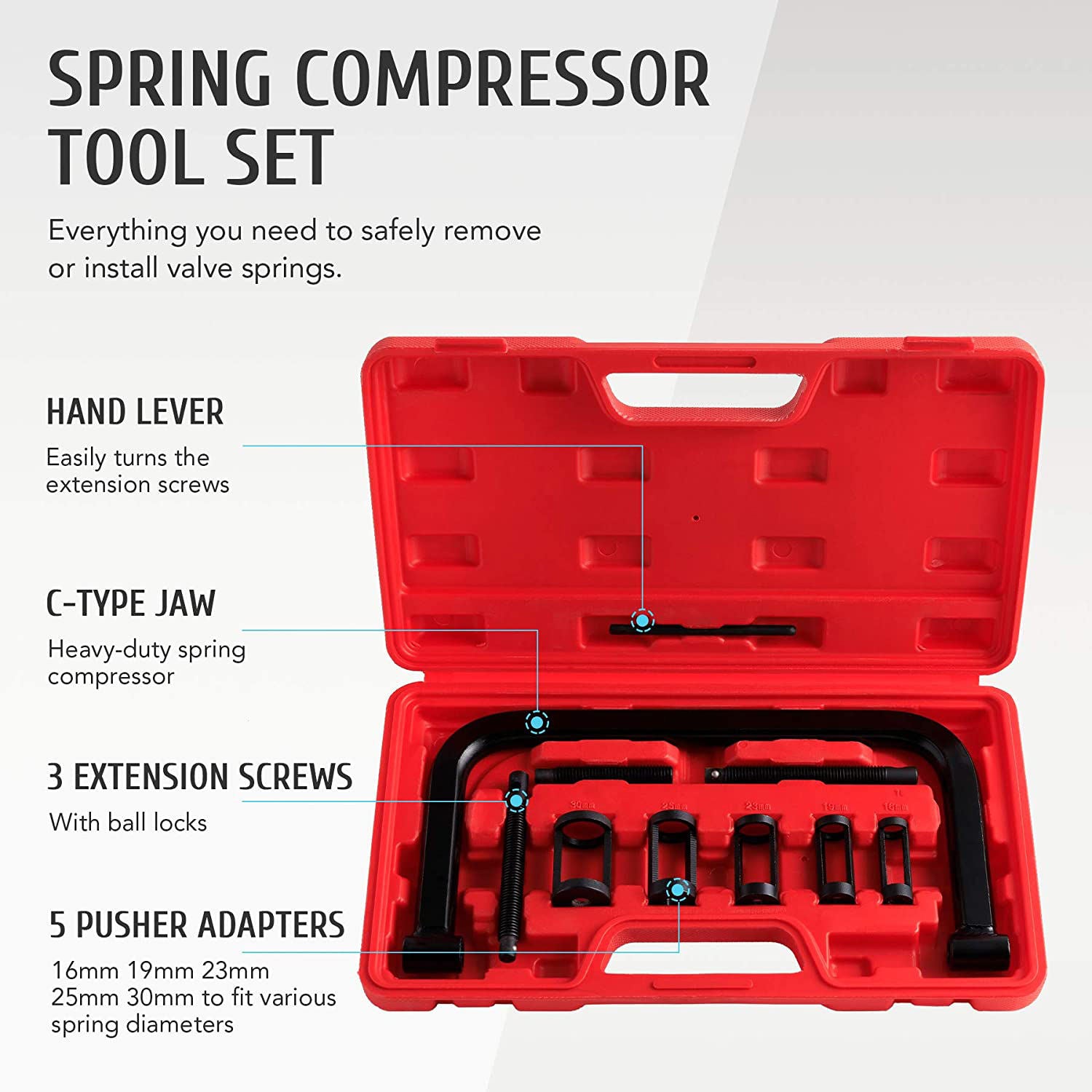 Solid Valve Spring Compressor Tool Automotive Compression C-Clamp Removal Tool Kit for Motorcycle ATV Car Small Engine Equipment